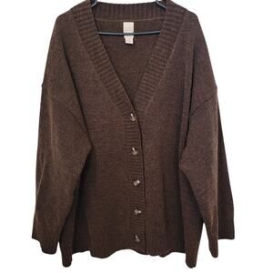 H&M Wool Blend Sz XS Oversize Mens Button Front Cardigan V Neck Mocha Brown